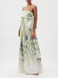 BERNADETTE Martin floral-print taffeta gown ~ romantic spaghetti shoulder strap occasion dresses ~ lavender print event gowns