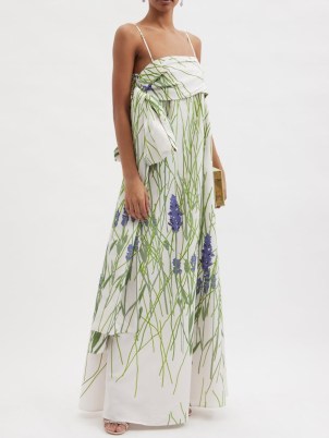 BERNADETTE Martin floral-print taffeta gown ~ romantic spaghetti shoulder strap occasion dresses ~ lavender print event gowns - flipped