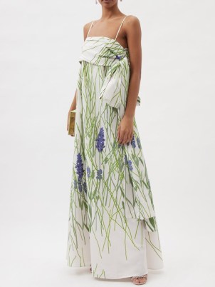 BERNADETTE Martin floral-print taffeta gown ~ romantic spaghetti shoulder strap occasion dresses ~ lavender print event gowns