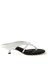 KHAITE Monroe white leather kitten-heel sandals / toe post sandal with low sculpted heel / monochrome summer footwear