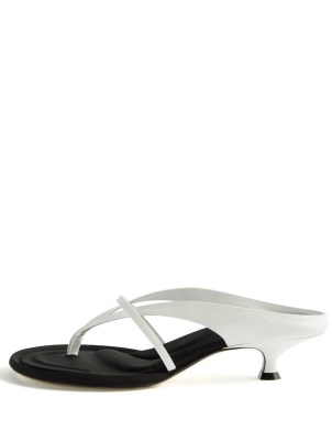 KHAITE Monroe white leather kitten-heel sandals / toe post sandal with low sculpted heel / monochrome summer footwear - flipped