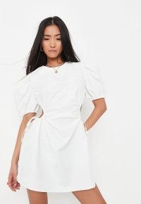 MISSGUIDED white poplin cut out puff sleeve mini dress