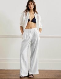 Boden Wide Leg Linen Trousers – womens white front pleated trousers – womens effortless summer style clothes