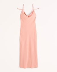 Abercrombie & Fitch Cowl Neck Slip Maxi Dress | coral coloured double cami strap dresses