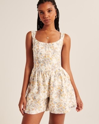 Abercrombie & Fitch Flirty Corset Romper | women’s floral fitted bodice rompers | women’s fit and flare playsuits - flipped
