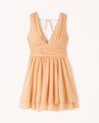 Abercrombie & Fitch Flirty Drama Mini Dress / orange chiffon evening dresses / plunge front fit and flare going out fashion - flipped