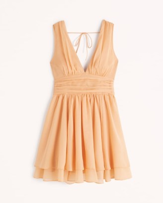 Abercrombie & Fitch Flirty Drama Mini Dress / orange chiffon evening dresses / plunge front fit and flare going out fashion