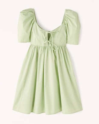 Abercrombie & Fitch Keyhole Babydoll Mini Dress in Lime ~ women’s green puff sleeve empire waist short length dresses - flipped