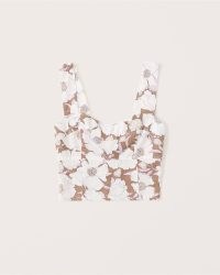 Abercrombie & Fitch Linen-Blend Corset Set Top / brown floral print crop tops / cropped fitted bodice summer tank