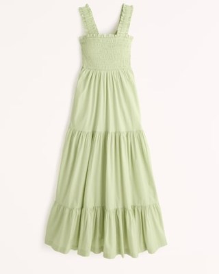 Abercrombie & Fitch Smocked Bodice Easy Maxi Dress in Lime Green ~ tiered long length ruffle shoulder strap summer dresses