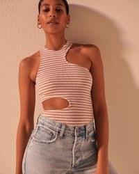 Abercrombie & Fitch Striped Asymmetrical Cutout Bodysuit – cut out bodysuits – women’s asymmetric fashion designs