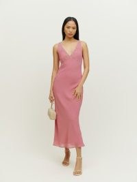 REFORMATION Yasmina Dress in Ladies Room ~ pink sleeveless vintage style slip dress ~ date night outfits