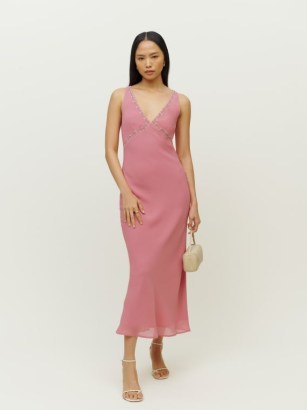 REFORMATION Yasmina Dress in Ladies Room ~ pink sleeveless vintage style slip dress ~ date night outfits - flipped
