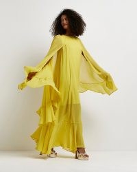 RIVER ISLAND YELLOW LAYERED MAXI DRESS – flowing semi sheer retro evening dresses – vintage style party clothes