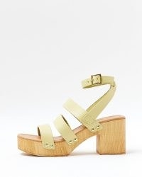 River Island YELLOW LEATHER PLATFORM HEELED SANDALS – chunky block heel platforms – ankle strap summer shoes