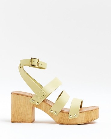 River Island YELLOW LEATHER PLATFORM HEELED SANDALS – chunky block heel platforms – ankle strap summer shoes - flipped