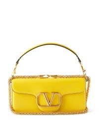 VALENTINO GARAVANI Locò V-logo yellow leather shoulder bag ~ luxe oblong shaped handbags ~ chic designer chain strap bags