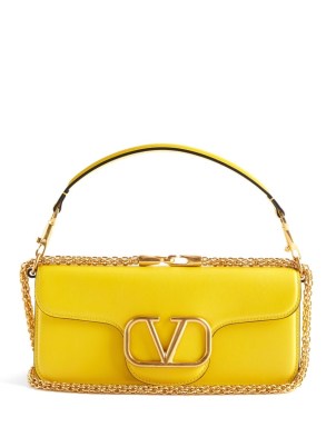 VALENTINO GARAVANI Locò V-logo yellow leather shoulder bag ~ luxe oblong shaped handbags ~ chic designer chain strap bags - flipped