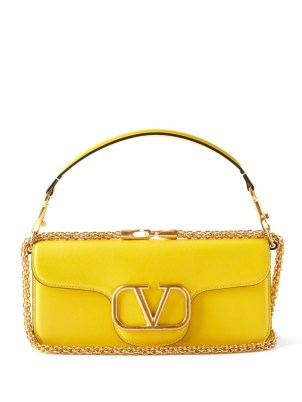 VALENTINO GARAVANI Locò V-logo yellow leather shoulder bag ~ luxe oblong shaped handbags ~ chic designer chain strap bags