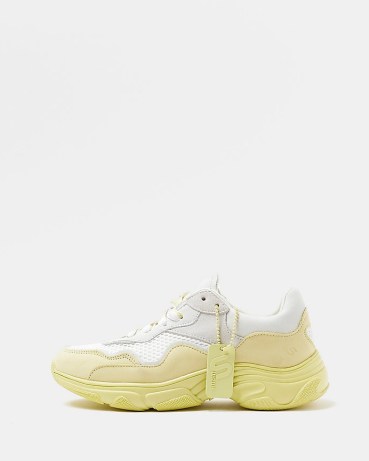 YELLOW NUSHU LEATHER CHUNKY TRAINERS – womne’s summer sneakers - flipped