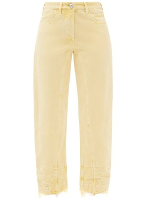 JIL SANDER Raw-edge curved-seam jeans – yellow denim clothes – cropped raw edge hems – crop leg – women’s casual fashion - flipped