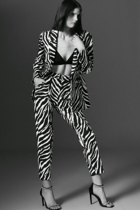 KAREN MILLEN Animal Zebra Printed Tailored Slim Leg Trouser in Animal / women’s glamorous evening occasion trousers - flipped
