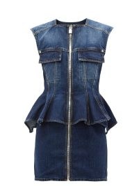 GIVENCHY Zipped peplum-hem denim mini dress | women’s designer blue denim clothes