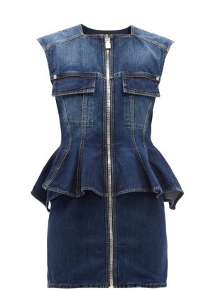 GIVENCHY Zipped peplum-hem denim mini dress | women’s designer blue denim clothes - flipped