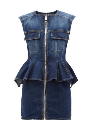 GIVENCHY Zipped peplum-hem denim mini dress | women’s designer blue denim clothes