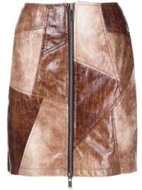 Andersson Bell Chloe faux-leather patchwork skirt – women’s brown front zip mini skirts – womens retro clothes – 70s vintage style clothing – FARFETCH fashion
