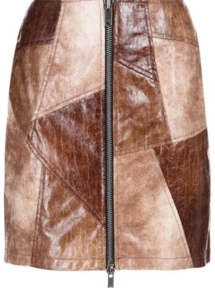 Andersson Bell Chloe faux-leather patchwork skirt – women’s brown front zip mini skirts – womens retro clothes – 70s vintage style clothing – FARFETCH fashion - flipped