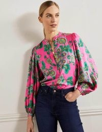 Boden Anna Blouson Sleeve Blouse Party Pink Wild Blooms / floral balloon sleeved blouses