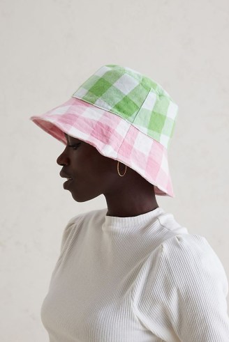 Becksondergaard Gingham Bucket Hat Pink / women’s colour block check print summer hats / green and pink checks