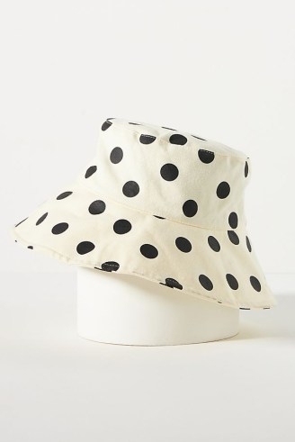 ANTHROPOLOGIE Polka Dot Bucket Hat Black and White / womens cotton monochrome spot print hats / women’s summer accessories - flipped