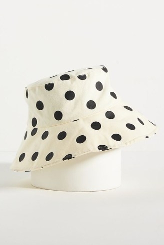 ANTHROPOLOGIE Polka Dot Bucket Hat Black and White / womens cotton monochrome spot print hats / women’s summer accessories