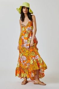 Plenty V-Neck Exploded Floral Maxi Dress | orange retro flower print summer dresses