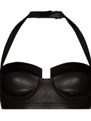 Balmain halterneck leather bra | black bustier bralette | bust cup bralettes | designer bras worn as bralet tops - flipped