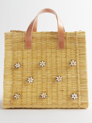 HEIMAT ATLANTICA Floral shell-charm rattan tote bag / pretty woven summer bags - flipped