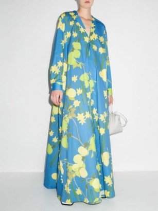 Bernadette floral-print flared dress / blue long sleeved maxi dresses - flipped