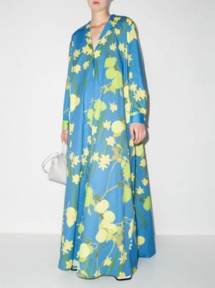 Bernadette floral-print flared dress / blue long sleeved maxi dresses