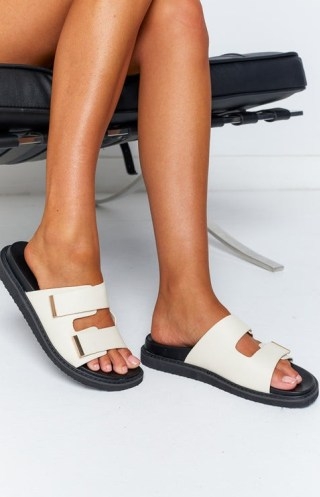 Billini Zayna Cream Slides | women’s front double strap sliders | casual summer flats - flipped