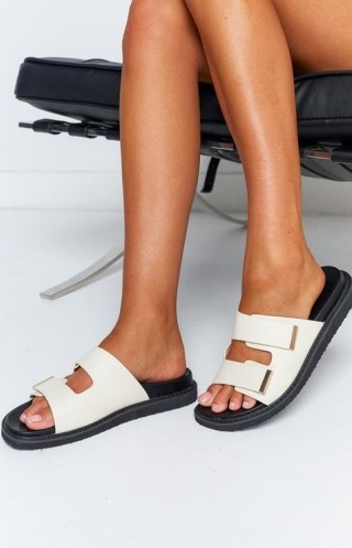 Billini Zayna Cream Slides | women’s front double strap sliders | casual summer flats