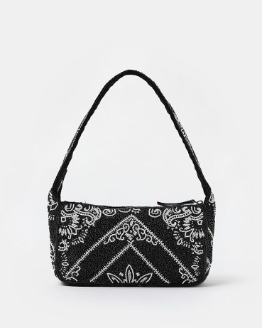River Island BLACK BEADED SHOULDER BAG | 90s style bead covered bags - flipped