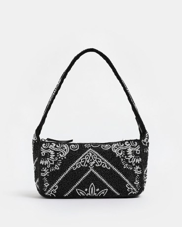 River Island BLACK BEADED SHOULDER BAG | 90s style bead covered bags