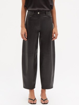 WANDLER Chamomile barrel-leg black leather trousers – women’s luxury ankle length trouser - flipped