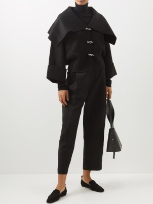 TOTEME Cropped wool duffel jacket / chic black oversized collar jackets / women’s designer outerwear / MATCHESFASHION