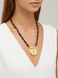 ANISSA KERMICHE Les Meres de la Nation onyx & gold-plated necklace ~ luxe statement pendant necklaces ~ women’s fine beaded jewellery ~ female form themed pendants