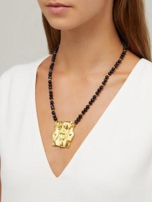 ANISSA KERMICHE Les Meres de la Nation onyx & gold-plated necklace ~ luxe statement pendant necklaces ~ women’s fine beaded jewellery ~ female form themed pendants - flipped