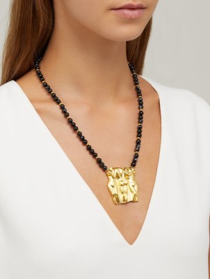 ANISSA KERMICHE Les Meres de la Nation onyx & gold-plated necklace ~ luxe statement pendant necklaces ~ women’s fine beaded jewellery ~ female form themed pendants