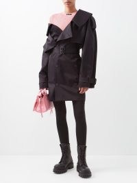 BALENCIAGA Off-shoulder cotton-twill trench coat | women’s contemporary black belted asymmetric coats